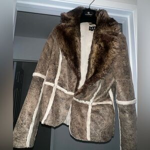 Clearance ABS size 12 Women's Brown Faux Fur Jacket snap button closure Preloved